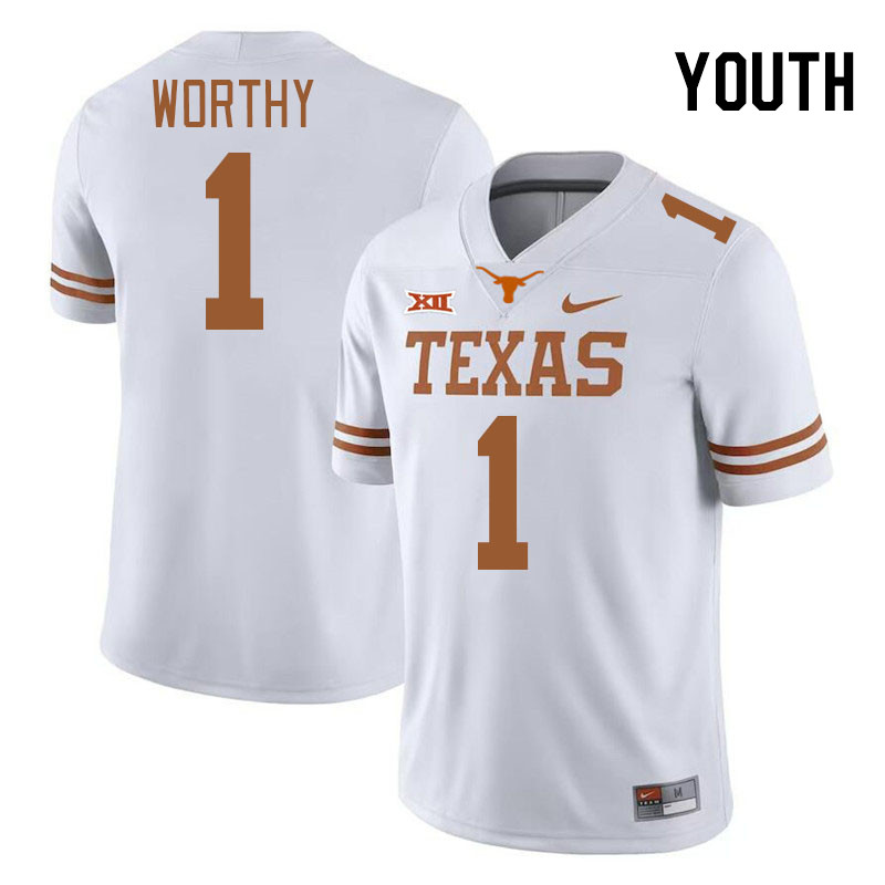 Youth #1 Xavier Worthy Texas Longhorns 2023 College Football Jerseys Stitched-White